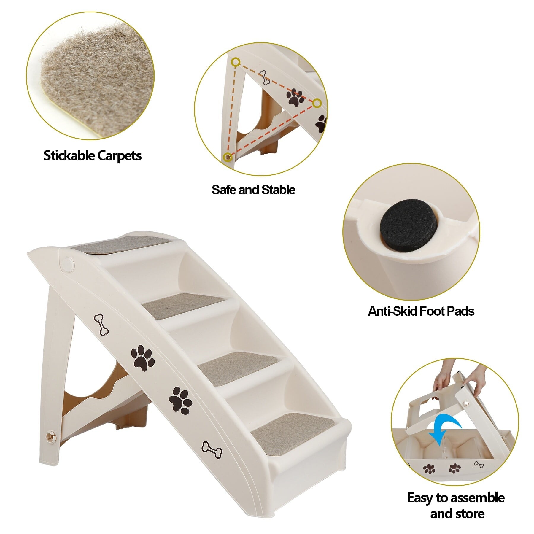 ZENSTYLE Pet Dog Foldable Stairs 4 Steps for High Bed for Small Dogs