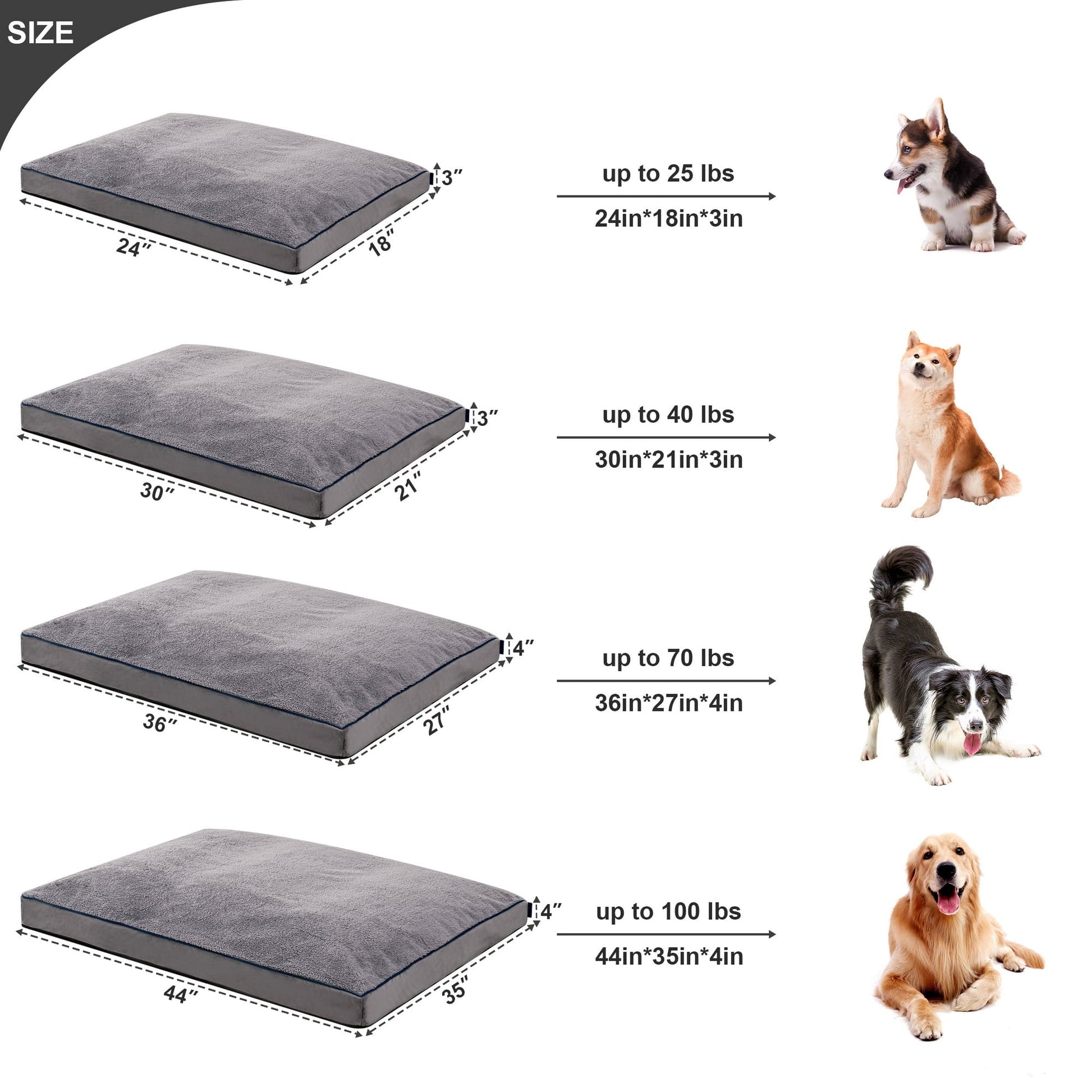 Subrtex Dog Bed for Large, Medium and Small Dogs with Removable Washable Cover (30"x21"x3")