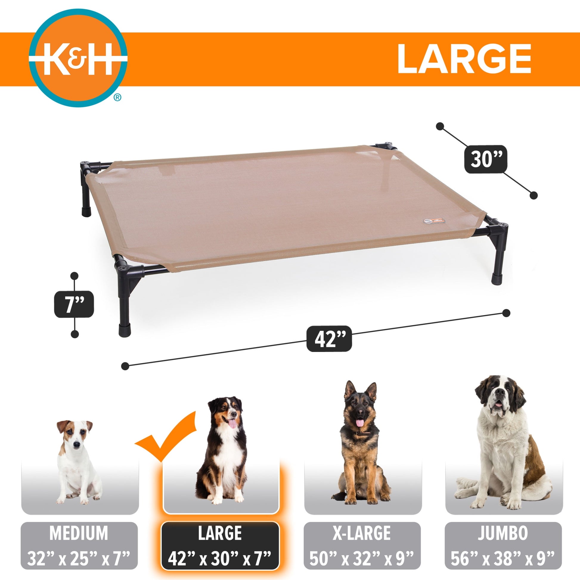 K&H Pet Products All Weather Pet Cot Tan Large 42 X 30 X 7 Inches